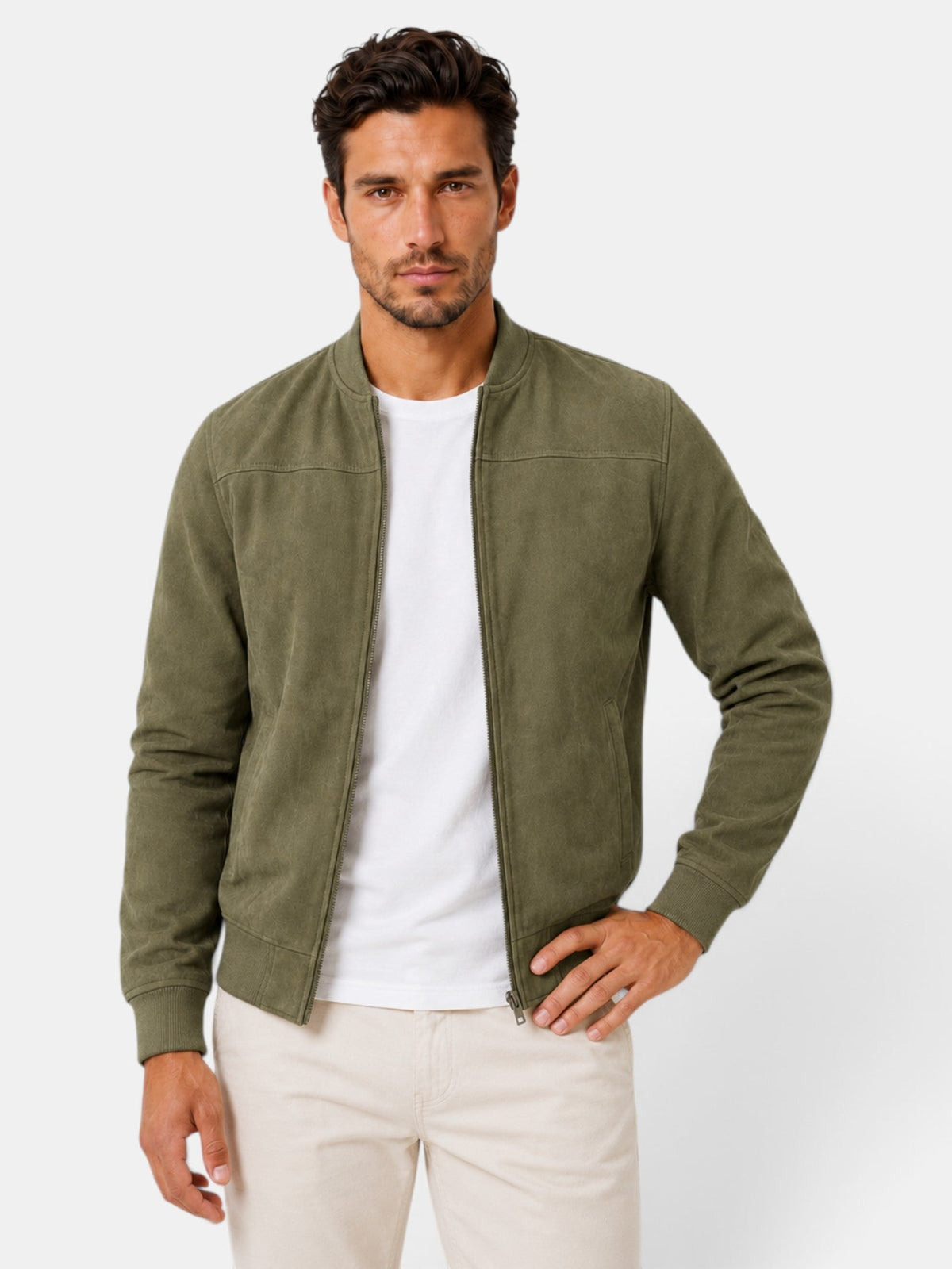 Héctor | Chaqueta de Hombre Efecto Ante Estilo Urbano - Verde