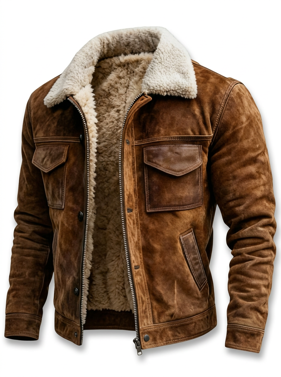 Chaqueta hombre efecto piel con forro sherpa vintage