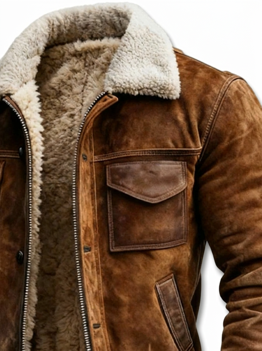 Chaqueta hombre efecto piel con forro sherpa vintage