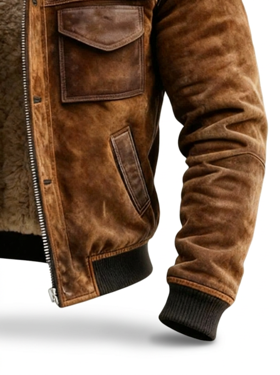 Chaqueta hombre efecto piel con forro sherpa vintage