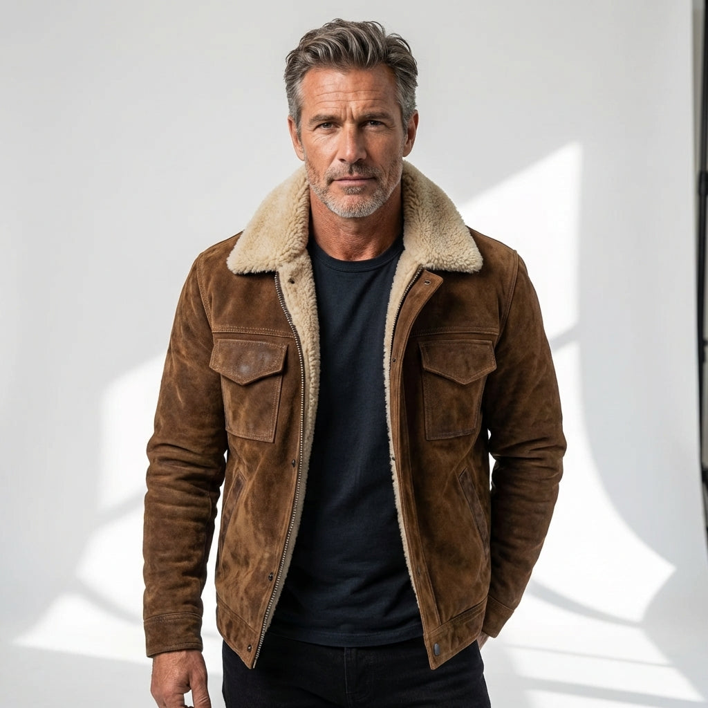 Chaqueta hombre efecto piel con forro sherpa vintage