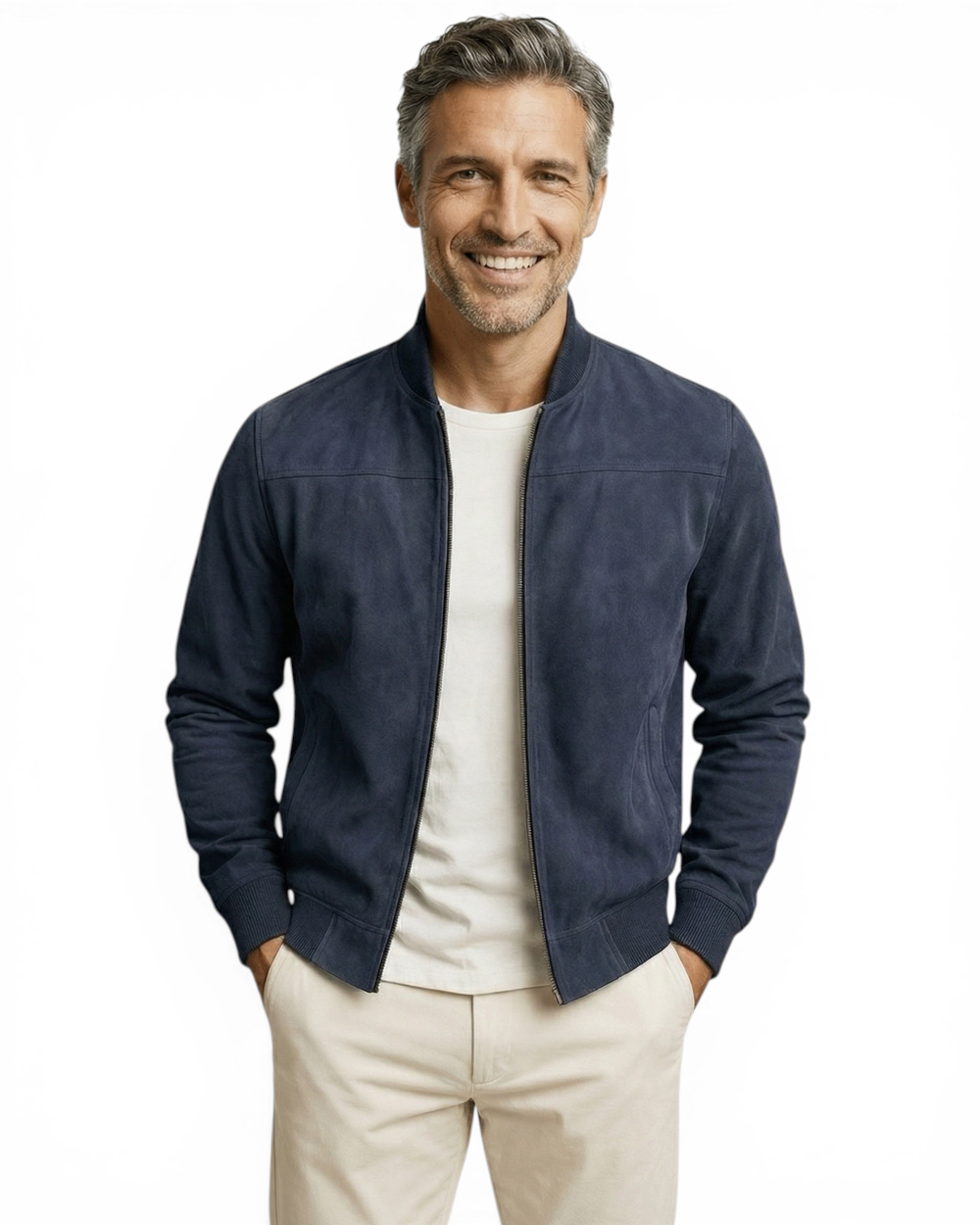 Chaqueta efecto ante hombre con botones y bolsillos