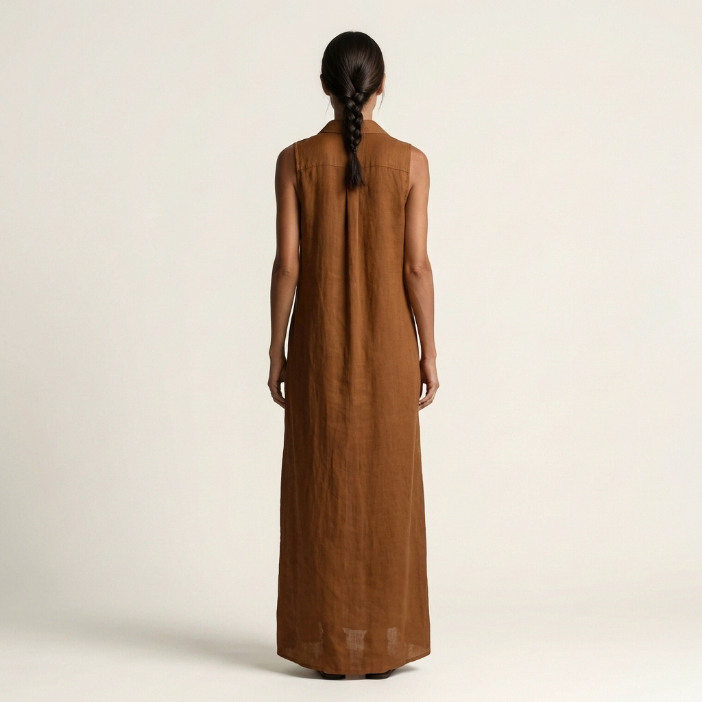 Mirabell | Vestido Maxi Efecto Lino sin Mangas Abotonado con Capucha