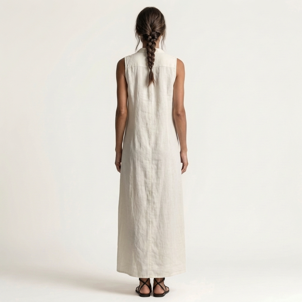 Mirabell | Vestido Maxi Efecto Lino sin Mangas Abotonado con Capucha