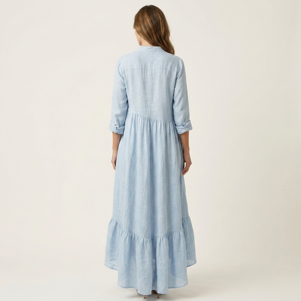 Jilana | Vestido Maxi con Cuello Alto, Botones Delanteros y Dobladillo con Volantes
