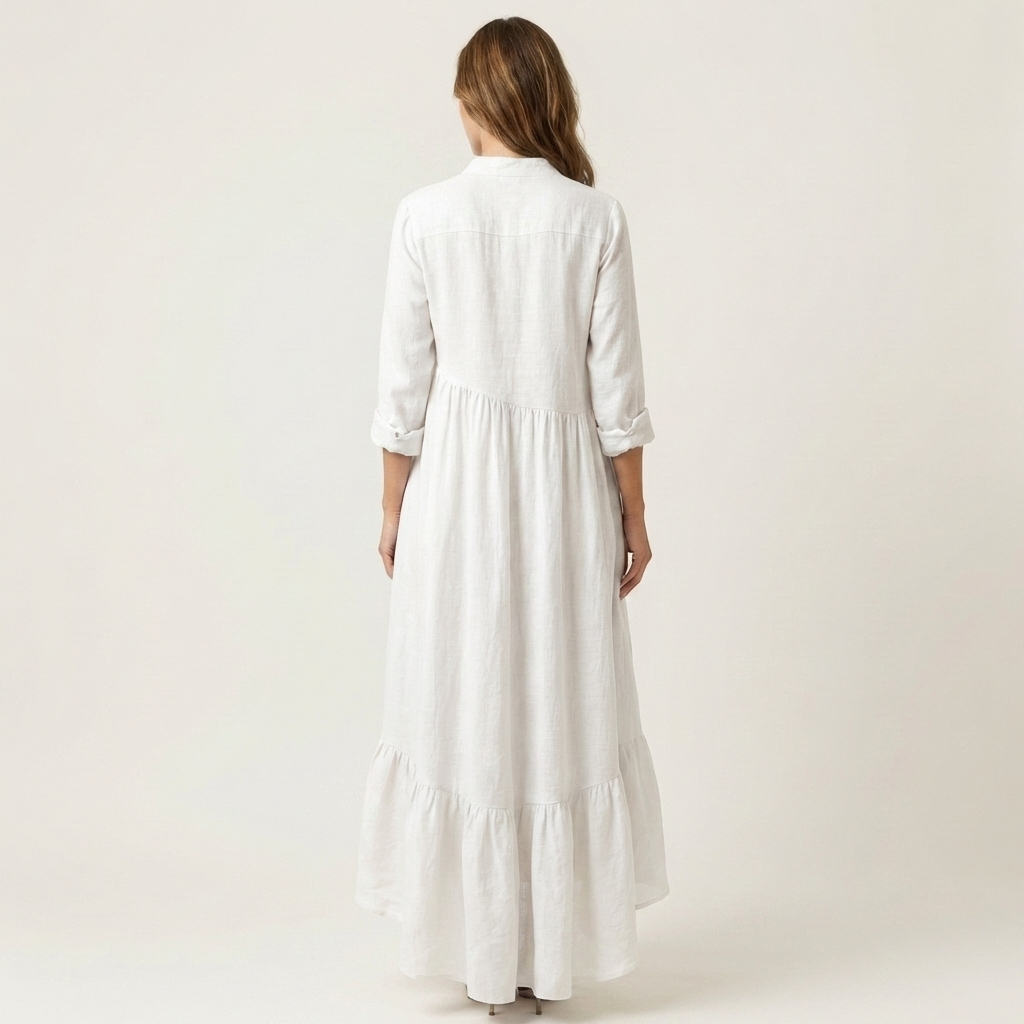 Jilana | Vestido Maxi con Cuello Alto, Botones Delanteros y Dobladillo con Volantes