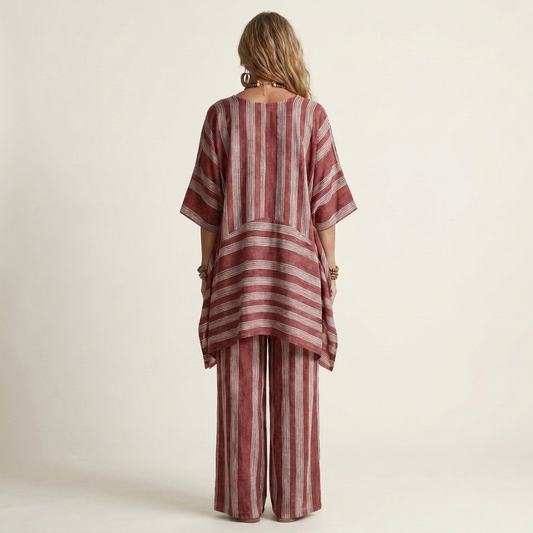 Kiara | Conjunto de Dos Piezas Rayado de Algodón y Lino