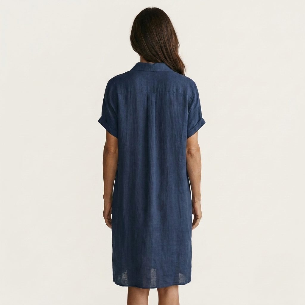 Nidalie | Vestido Camisero Midi de Algodón-lino con Puños Vueltos