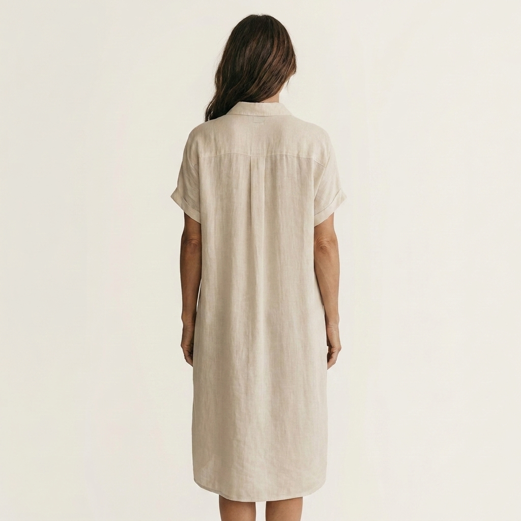 Nidalie | Vestido Camisero Midi de Algodón-lino con Puños Vueltos