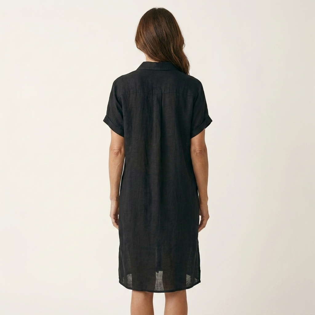 Nidalie | Vestido Camisero Midi de Algodón-lino con Puños Vueltos