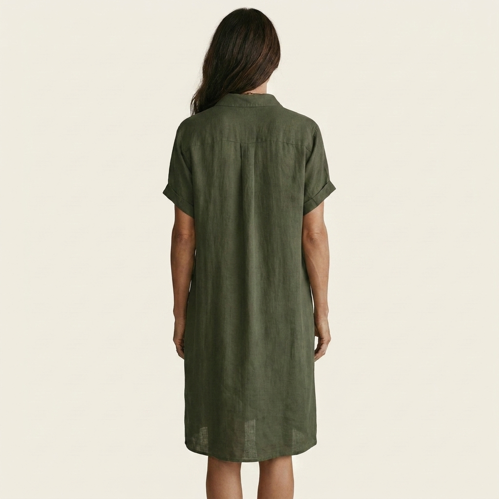 Nidalie | Vestido Camisero Midi de Algodón-lino con Puños Vueltos