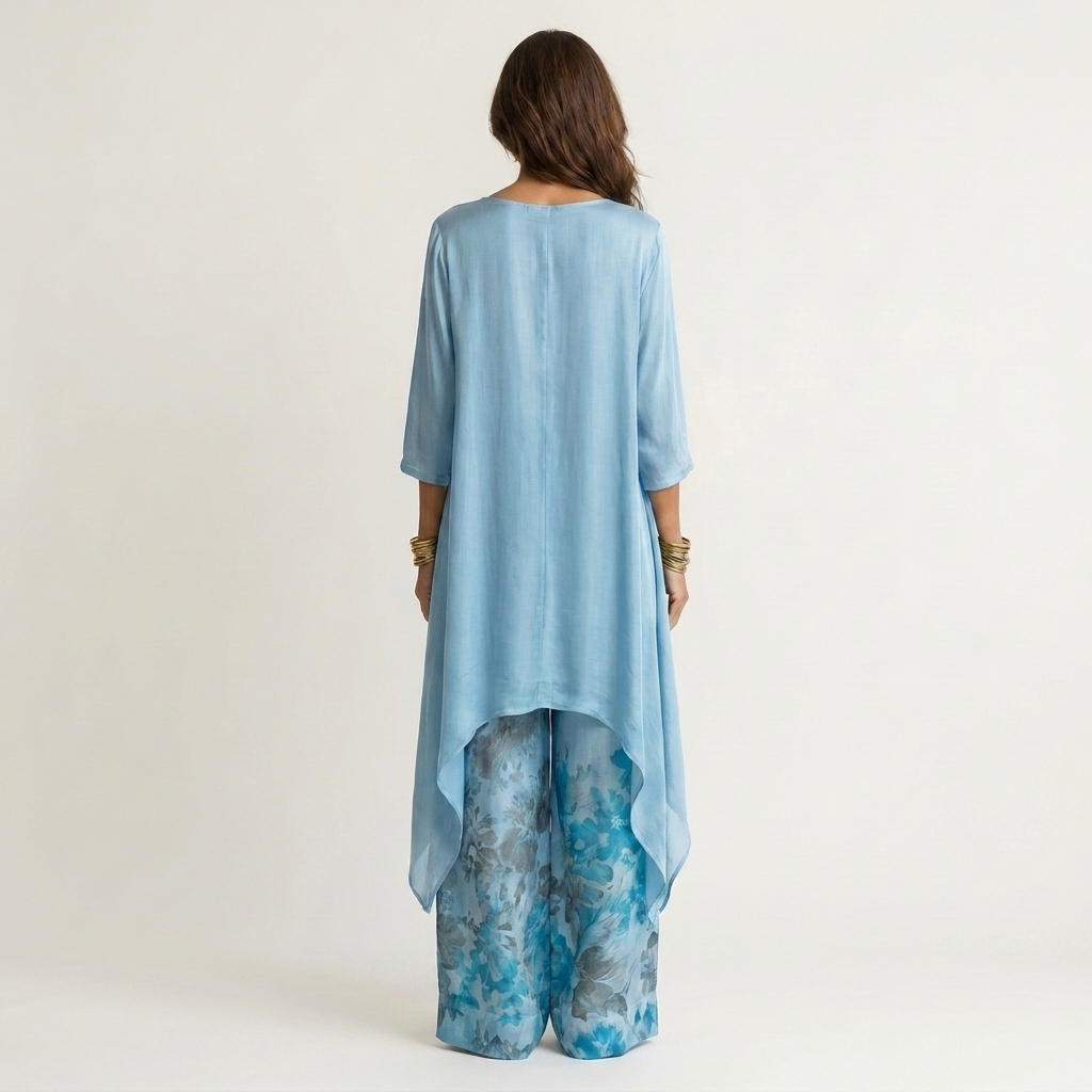 Cariola | Conjunto de Dos Piezas de Algodón y Seda con Túnica Asimétrica