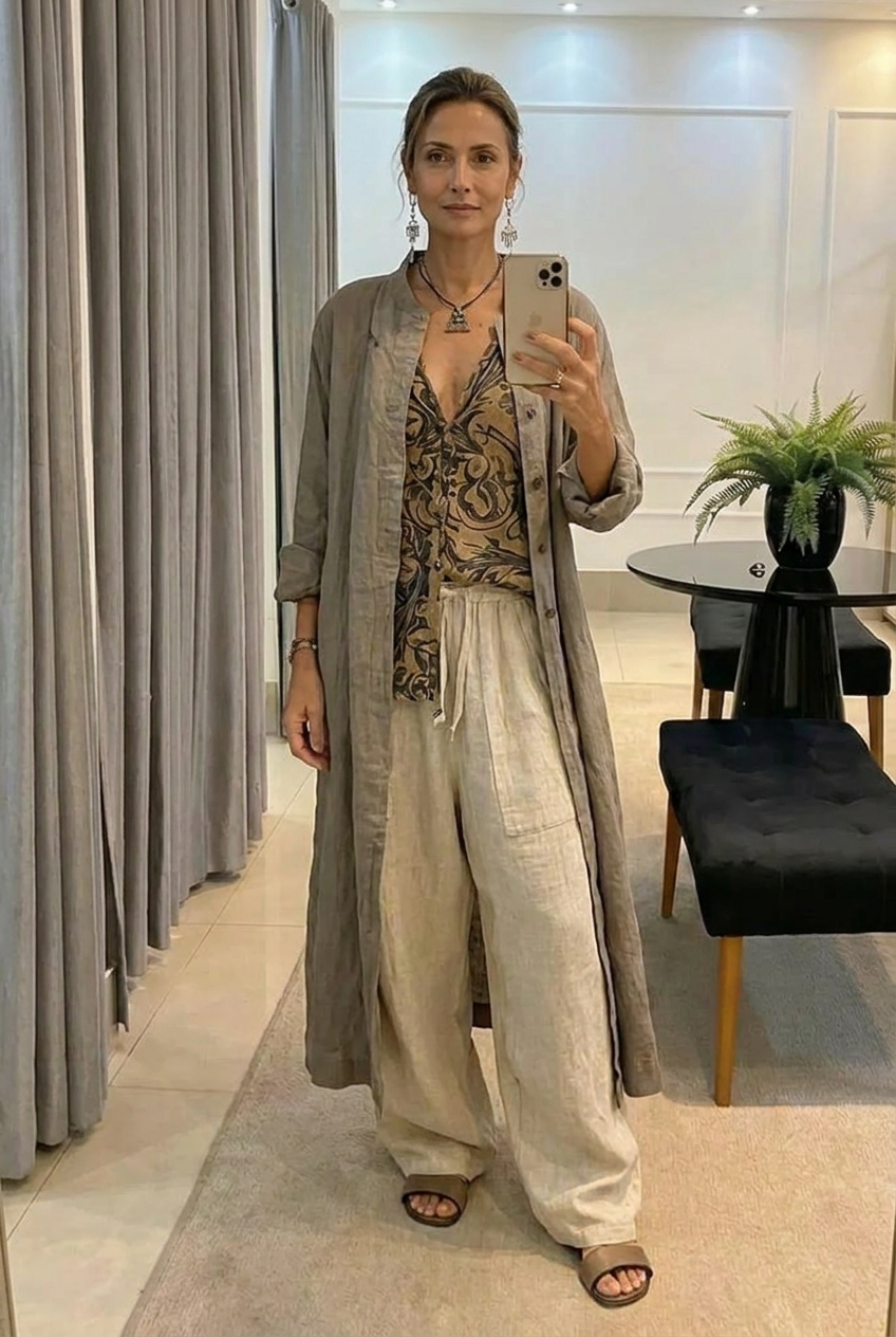 Elena | Conjunto de 3 Piezas con Pantalón de Pierna Ancha y Cardigan