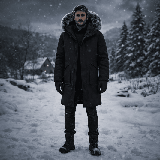 Higinio | Parka de Invierno Cortavientos con Capucha de Pelo Sintético - Negro