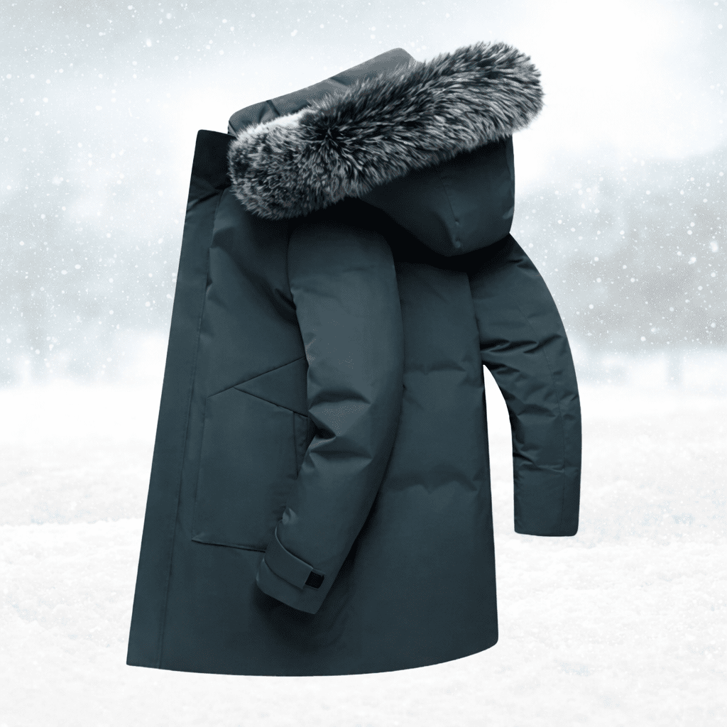 Higinio | Parka de Invierno Cortavientos con Capucha de Pelo Sintético - Azul petróleo