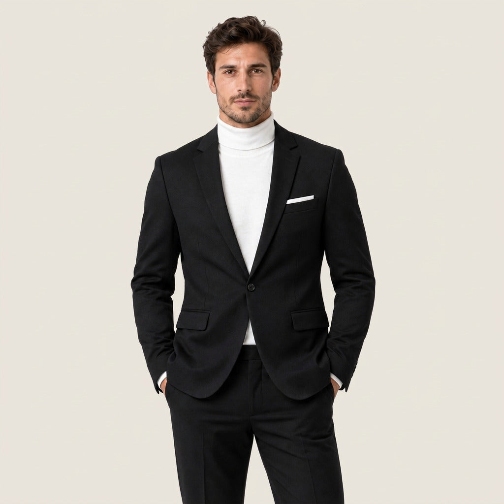 Hilario | Americana Slim Fit de Un Botón con Solapas para Hombre - Negro
