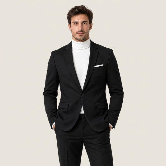 Hilario | Americana Slim Fit de Un Botón con Solapas para Hombre - Negro