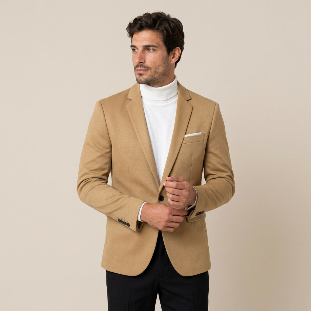 Hilario | Americana Slim Fit de Un Botón con Solapas para Hombre - Camel