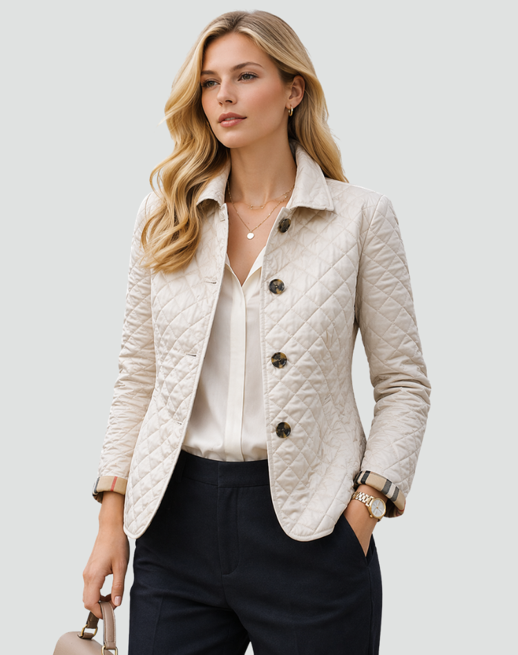 Hilda | Chaqueta Acolchada de Rombos con Botones y Puños de Cuadros - Crudo