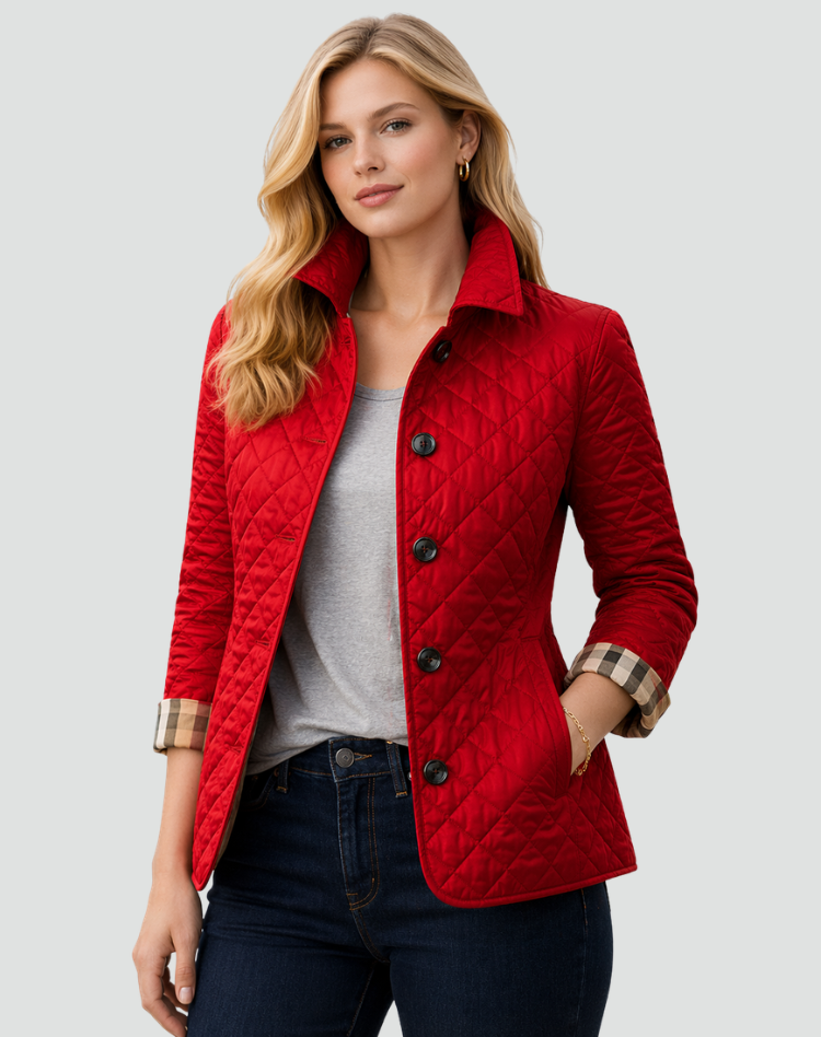 Hilda | Chaqueta Acolchada de Rombos con Botones y Puños de Cuadros - Rojo