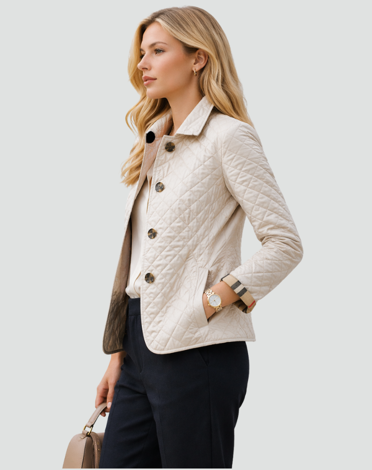 Hilda | Chaqueta Acolchada de Rombos con Botones y Puños de Cuadros