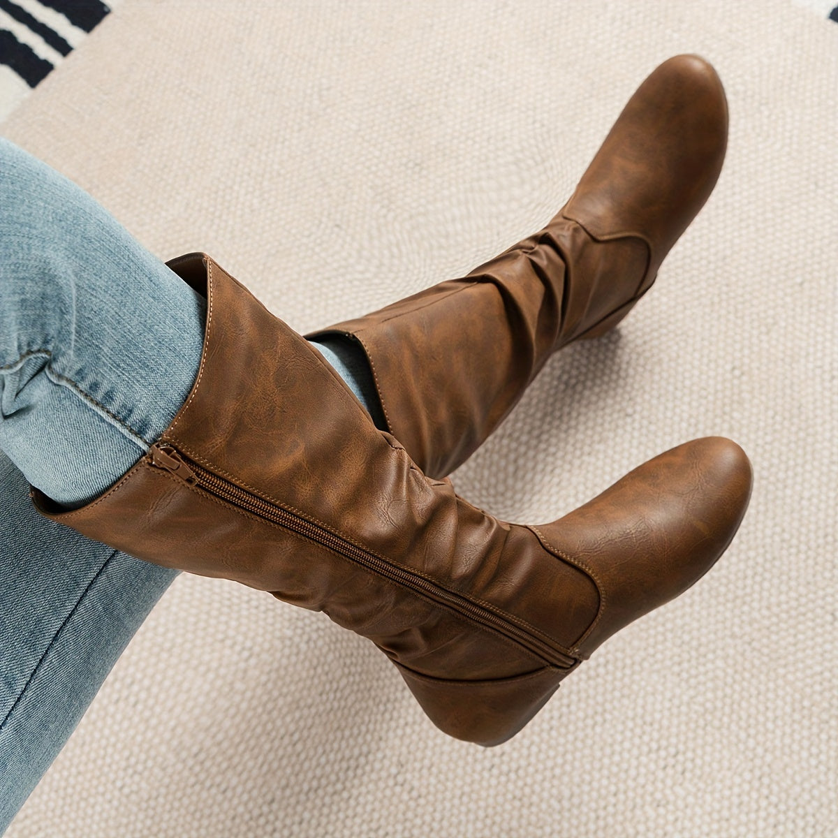 Hortensia | Botas Altas Planas Efecto Piel con Caña Fruncida