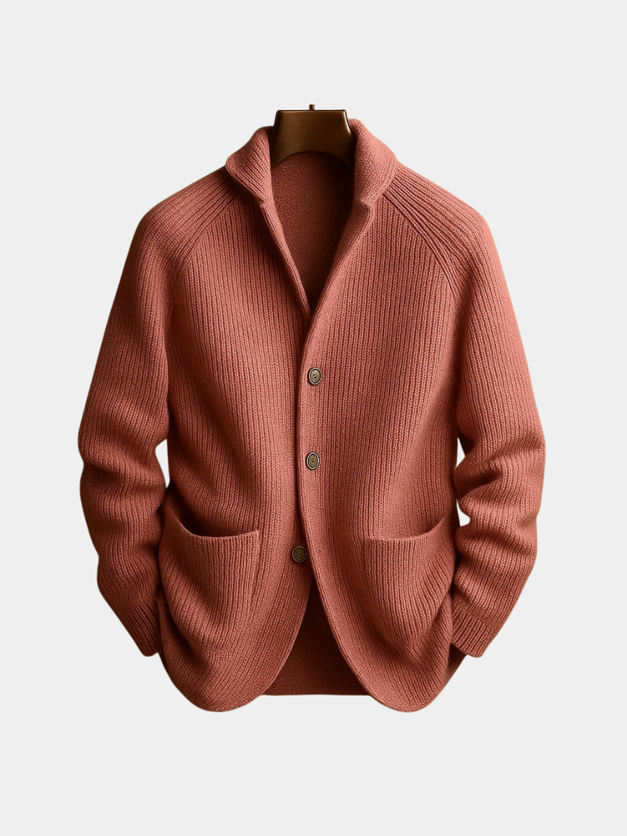 Cárdigan de punto canalé para hombre con cuello solapa - imagen 1