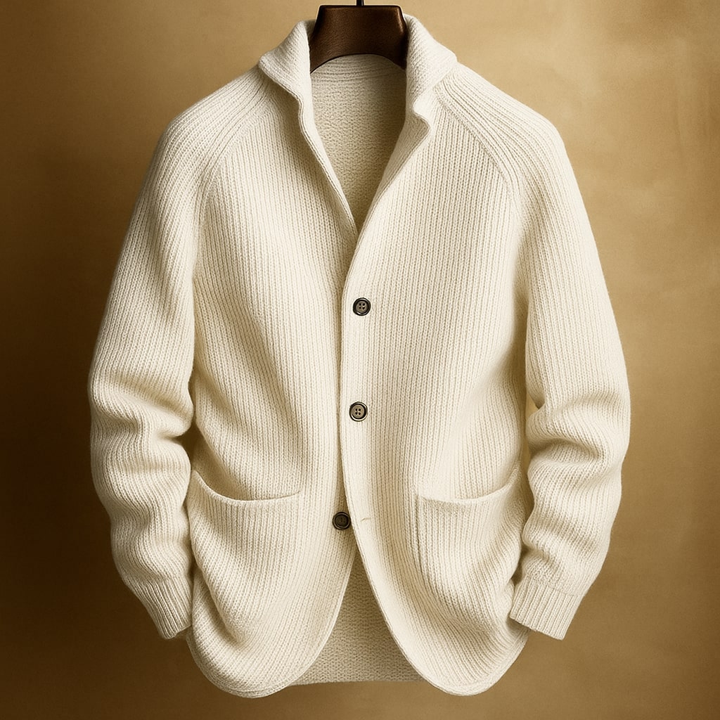 Cárdigan de punto canalé para hombre con cuello solapa - imagen 3