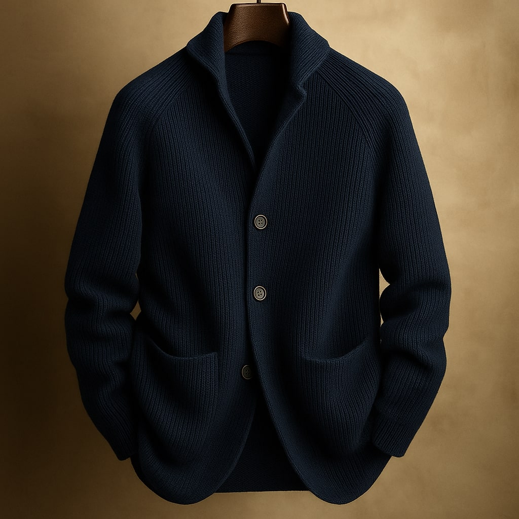 Cárdigan de punto canalé para hombre con cuello solapa - imagen 6