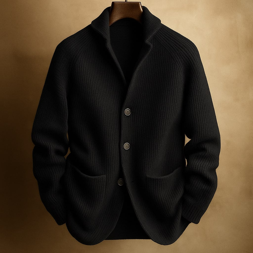 Cárdigan de punto canalé para hombre con cuello solapa - imagen 7