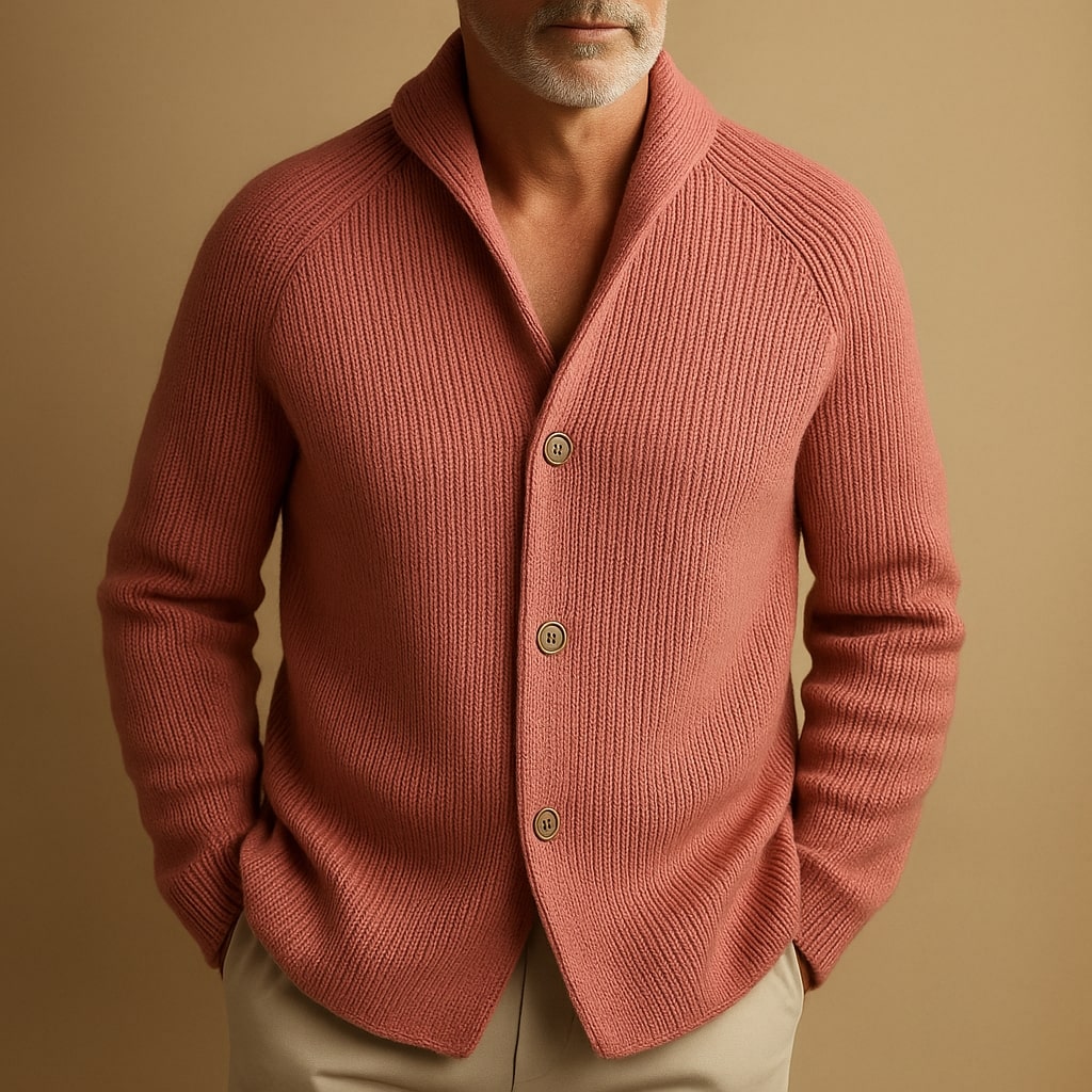 Cárdigan de punto canalé para hombre con cuello solapa - imagen 8