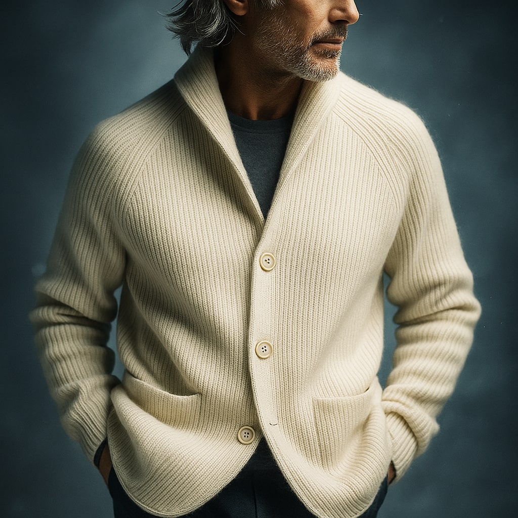 Cárdigan de punto canalé para hombre con cuello solapa - imagen 9