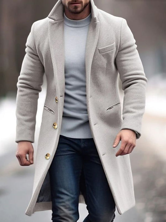 Iker | Abrigo Largo Tacto Lana de Corte Recto para Hombre - Gris