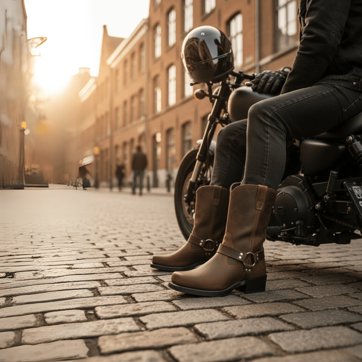 Ildefonso | Botas Moteras de Hombre Efecto Piel con Arnés y Anilla