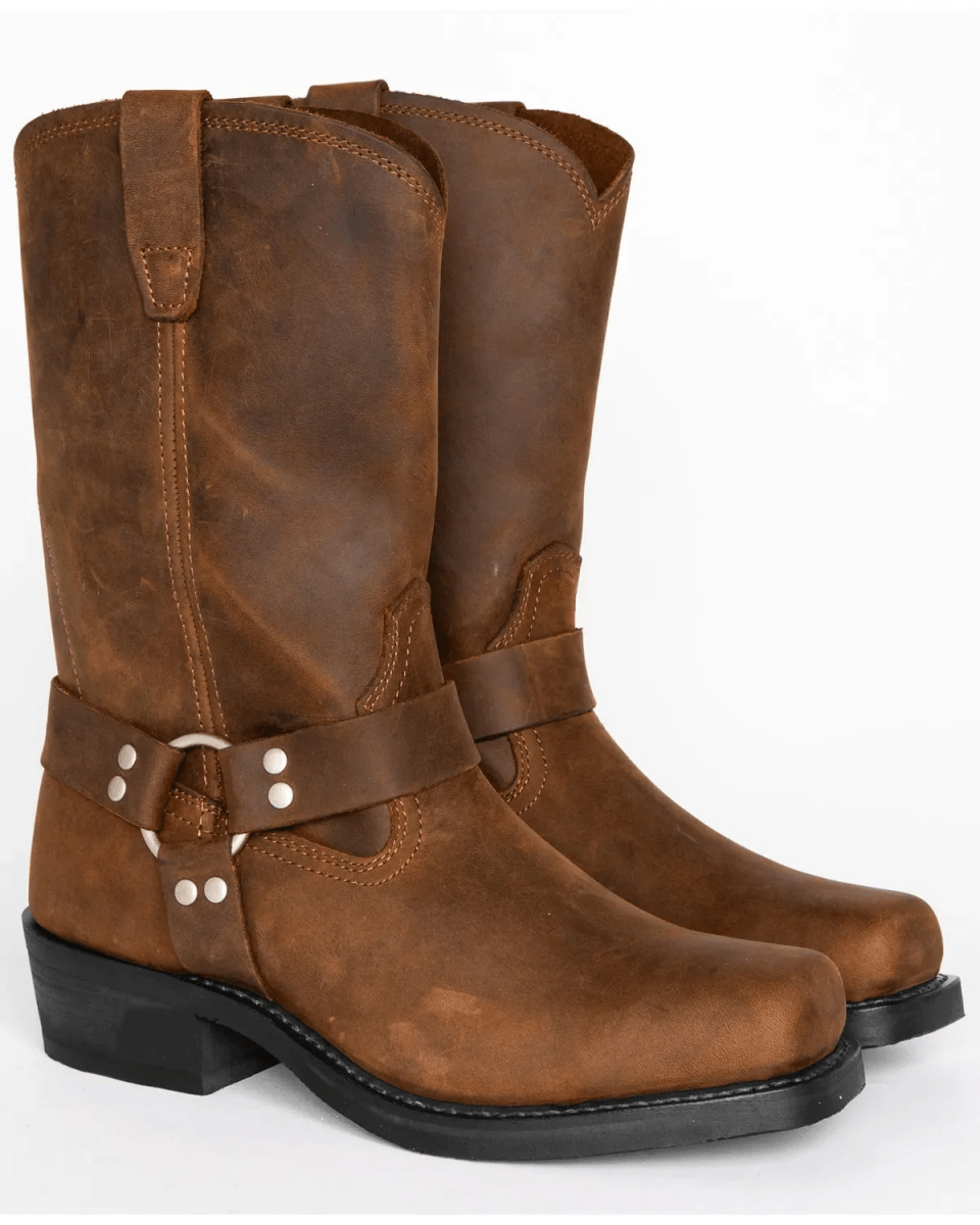 Ildefonso | Botas Moteras de Hombre Efecto Piel con Arnés y Anilla
