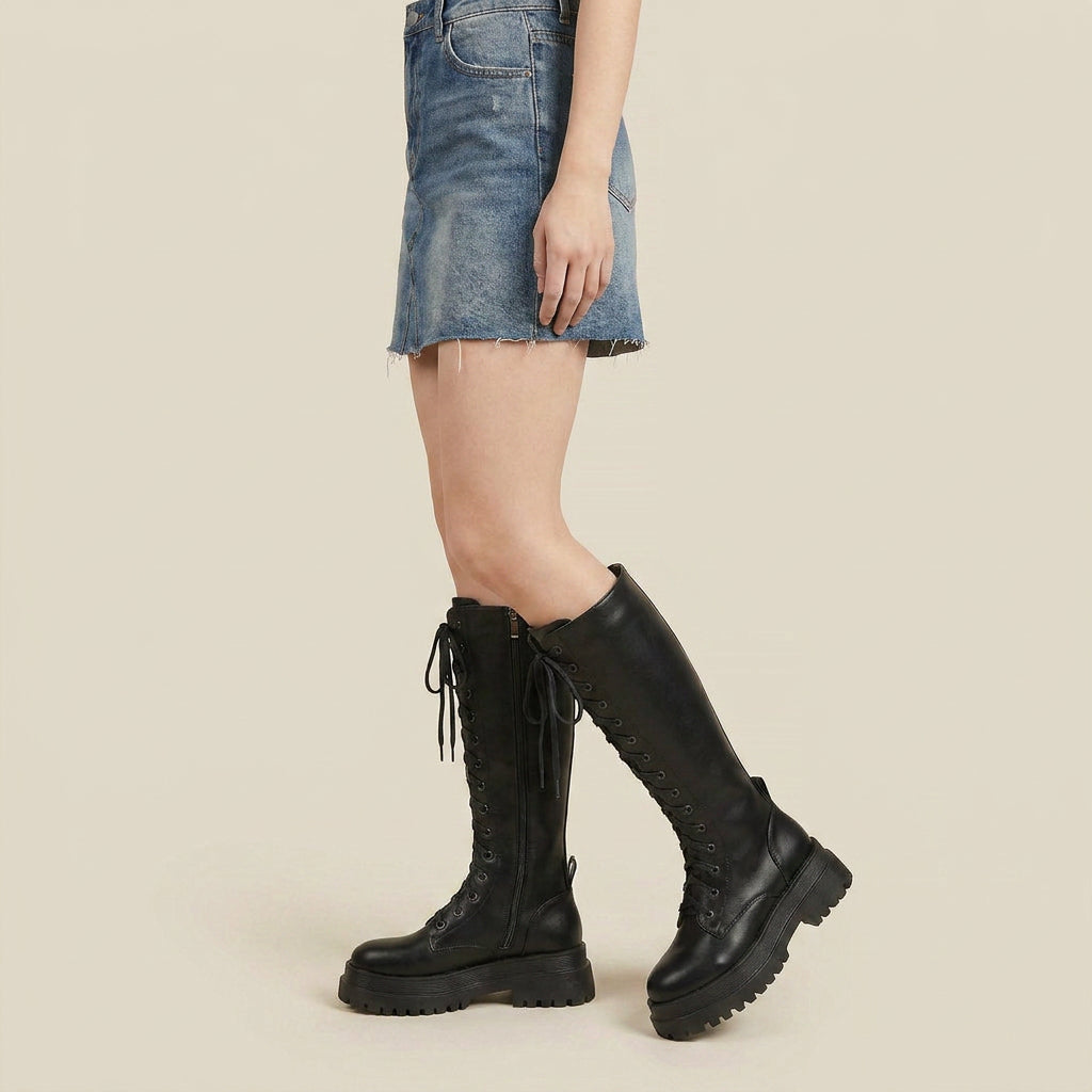 Ileana | Botas Altas con Cordones y Suela Track de Plataforma