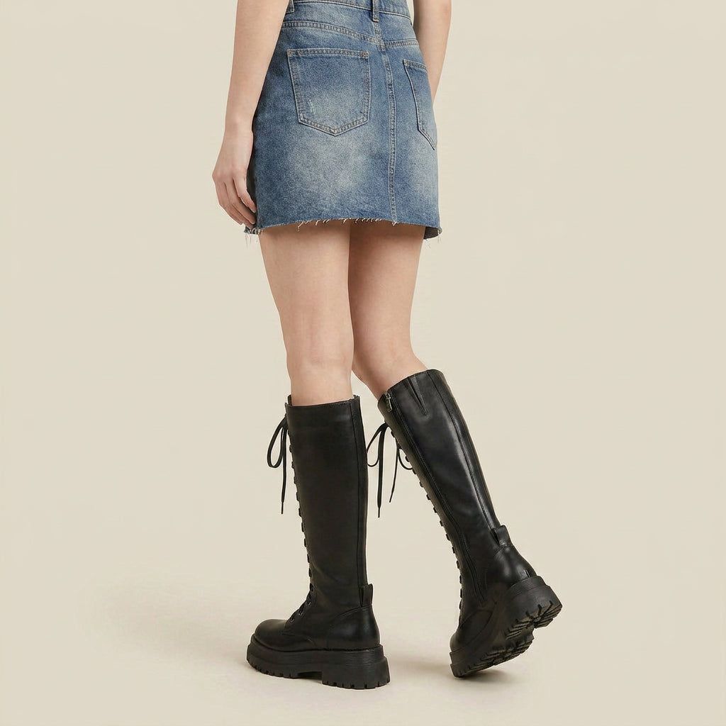 Ileana | Botas Altas con Cordones y Suela Track de Plataforma