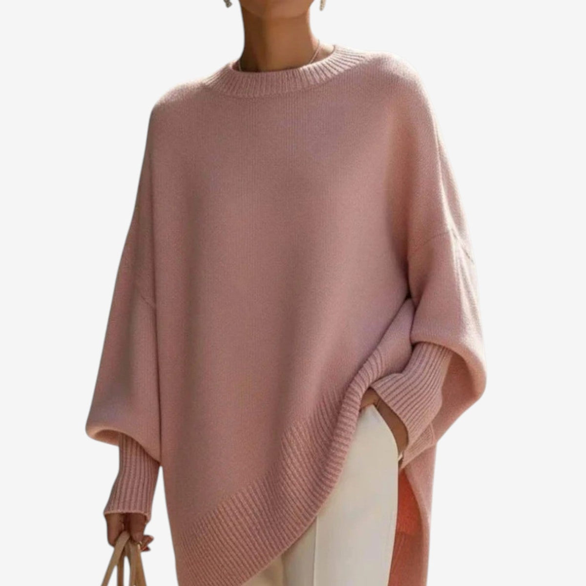 Poncho mujer asimétrico de punto con cuello alto