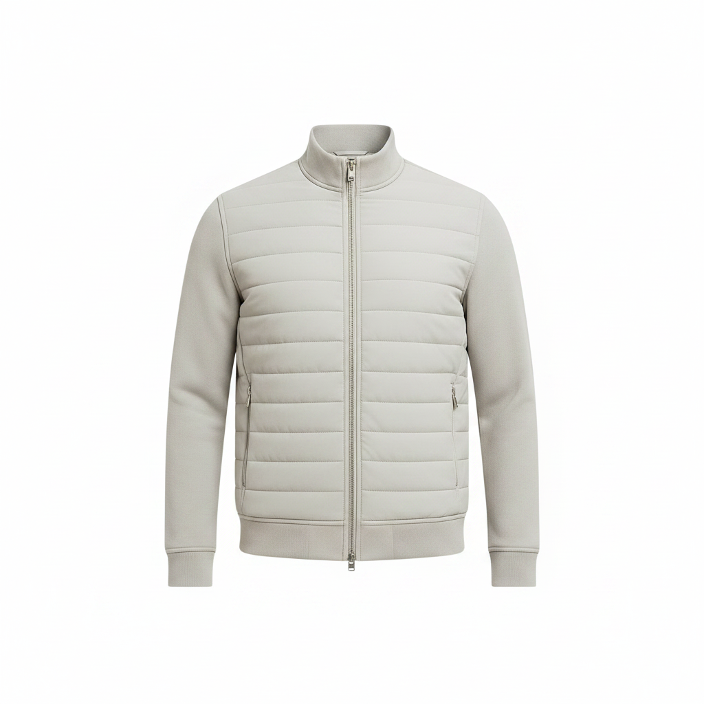 Inocencio | Chaqueta Híbrida Acolchada con Cuello Alto para Hombre - Gris claro