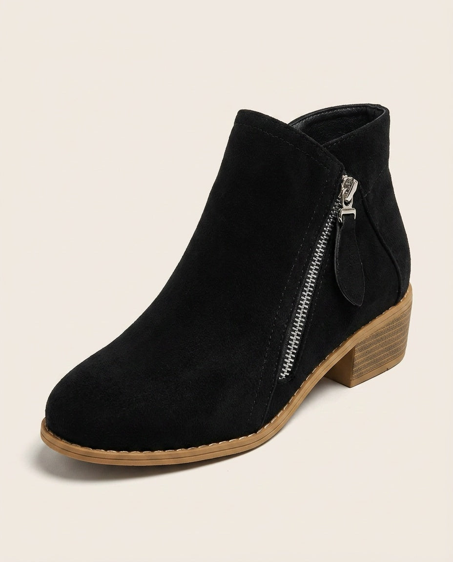 Iratxe | Botines Efecto Ante con Cremallera Lateral y Plantilla Acolchada - Negro