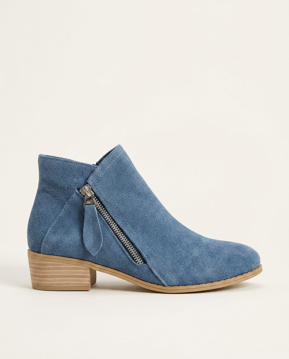Iratxe | Botines Efecto Ante con Cremallera Lateral y Plantilla Acolchada - Azul