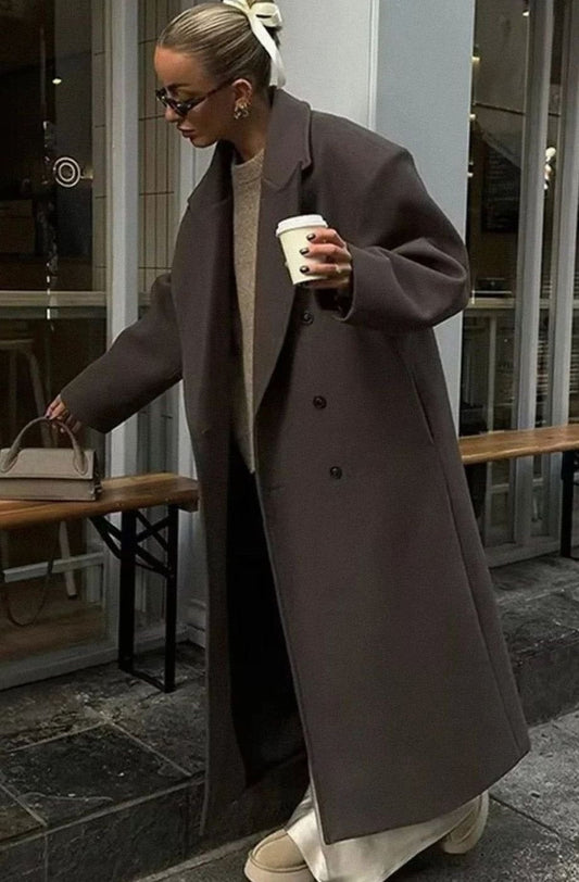 Abrigo largo oversize cruzado marrón para mujer