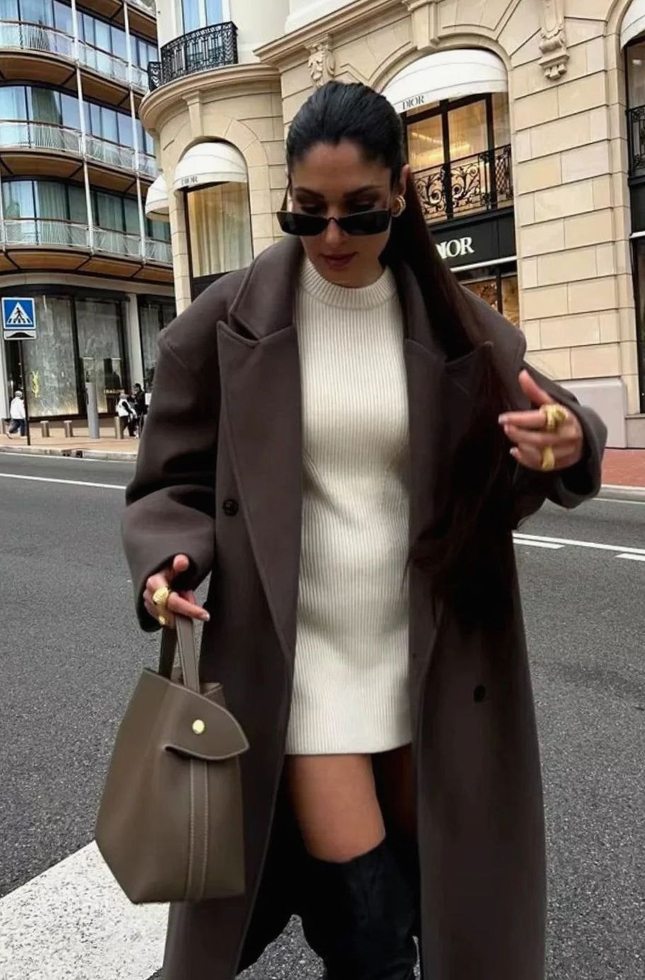 Abrigo largo oversize cruzado marrón para mujer