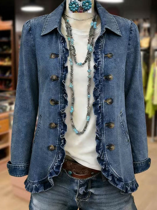 Iria | Chaqueta Vaquera Entallada con Volantes y Doble Botonadura