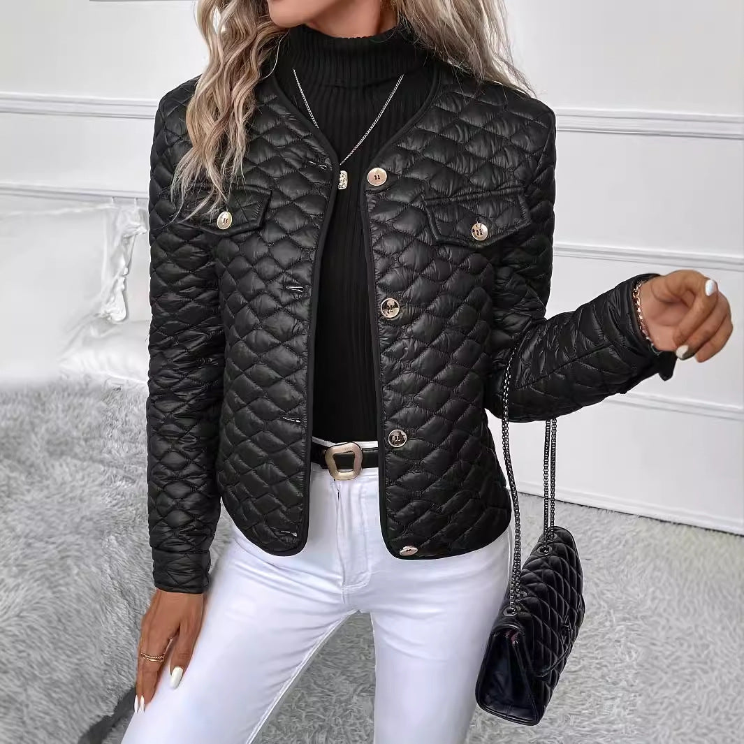 Isaura | Chaqueta Acolchada de Rombos con Botones Dorados - Negro