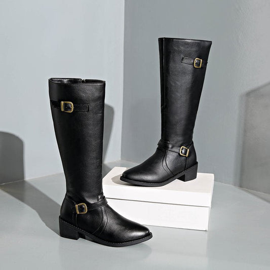 Itxaso | Botas Altas de Montar Efecto Piel con Hebillas y Tacón Ancho