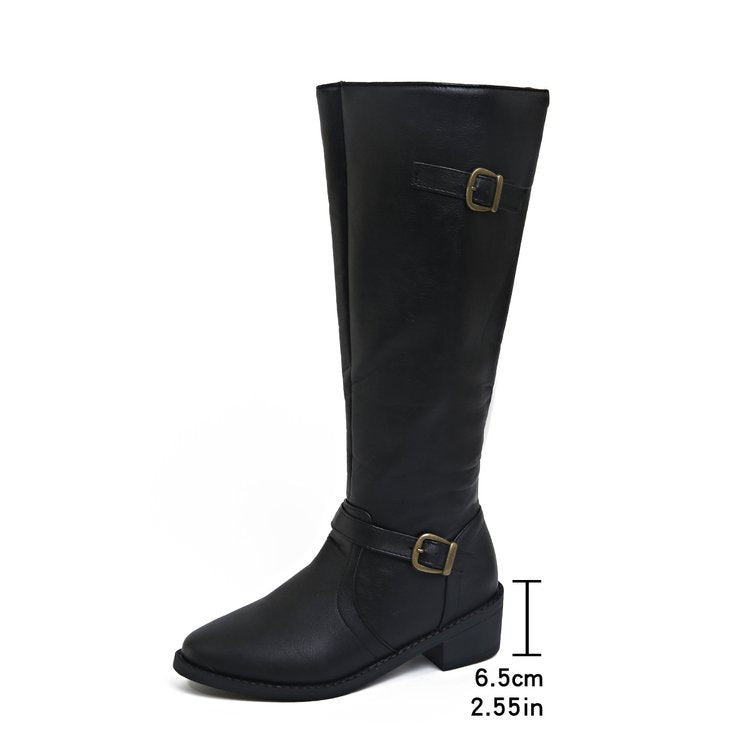Itxaso | Botas Altas de Montar Efecto Piel con Hebillas y Tacón Ancho