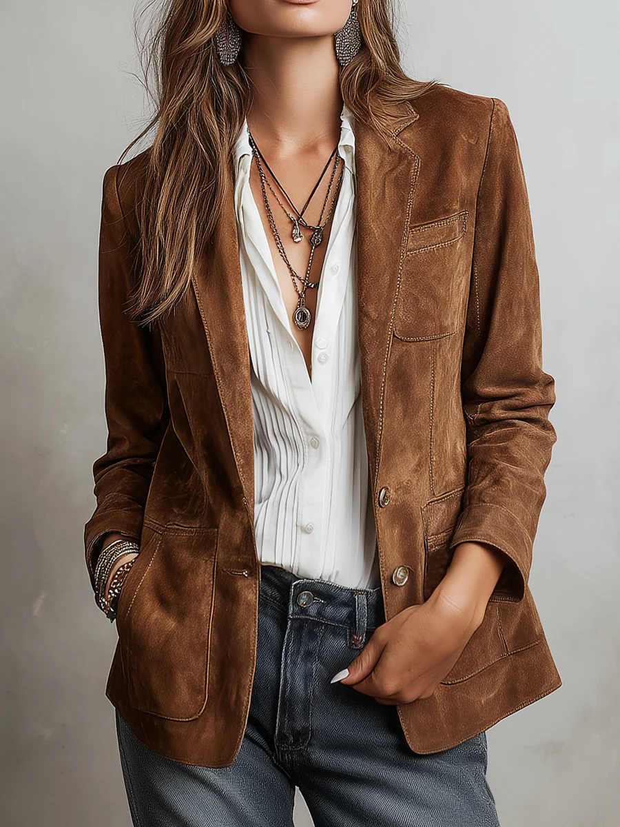 Chaqueta Efecto Ante Vintage con Pespuntes en Contraste - vista 1