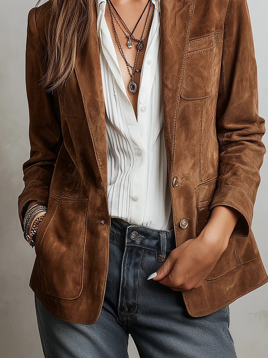 Chaqueta Efecto Ante Vintage con Pespuntes en Contraste - vista 4