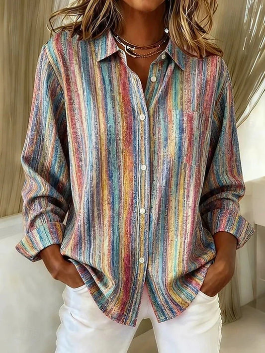 Harlowe™ Blusa Abotonada Vintage de Rayas Multicolor